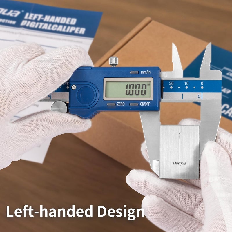 Dasqua Left-Handed Digital Caliper 0-8"/200mm Stainless Steel with Large LCD Screen, Dual Reading in/mm, Accuracy ±0.0015"/0.03mm, Resolution 0.0005"/0.01mm, High Precision Caliper Measuring Tool - Image 3